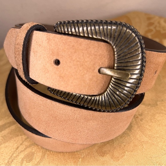 2XL Women’s Tan Brown Lether Belt Neutral Bronze Look Buckle Boho Western - Picture 5 of 7